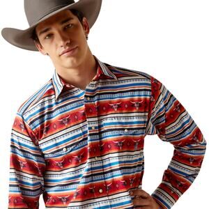Ariat Men's XXL Pratt Classic Snap Shirt Stripe Sandshell Western Cowboy Rodeo‎